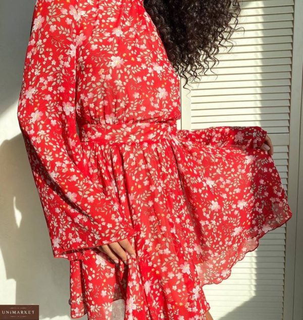 Придбати червоне жіноче шифонове плаття з квітковим принтом в інтернеті для жінок