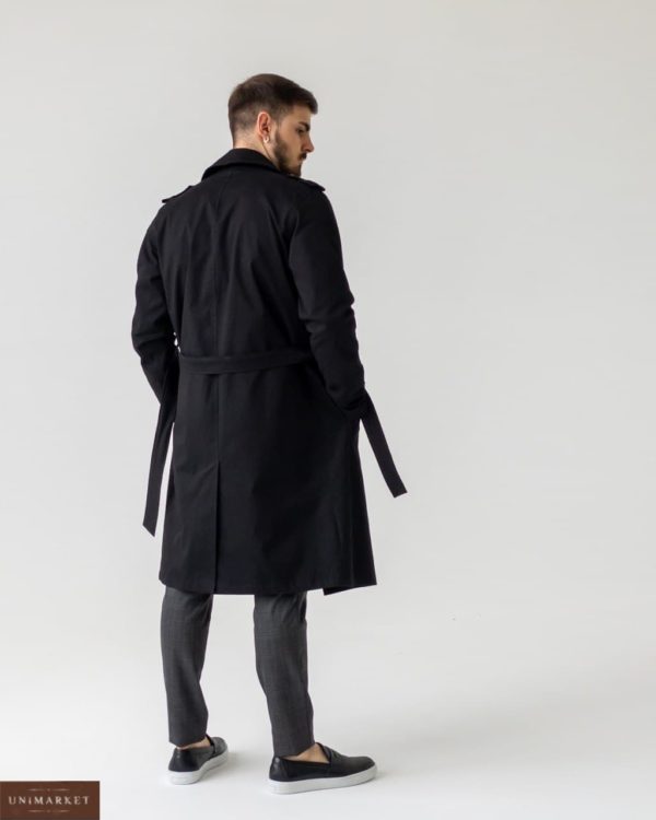 приобрести мужское пальто тренч в чёрном цвете онлайн по скидке в магазине Unimarket