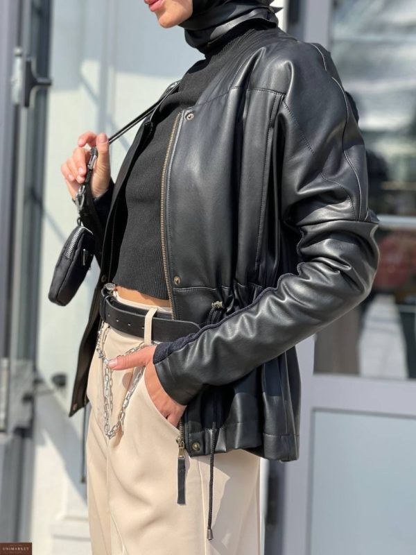 купить женскую куртку чёрного цвета из эко кожи по лучшей цене в Украине