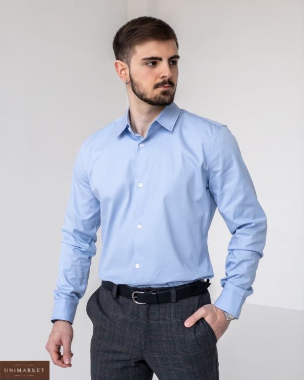 купить голубую мужскую рубашку по доступной цене онлайн