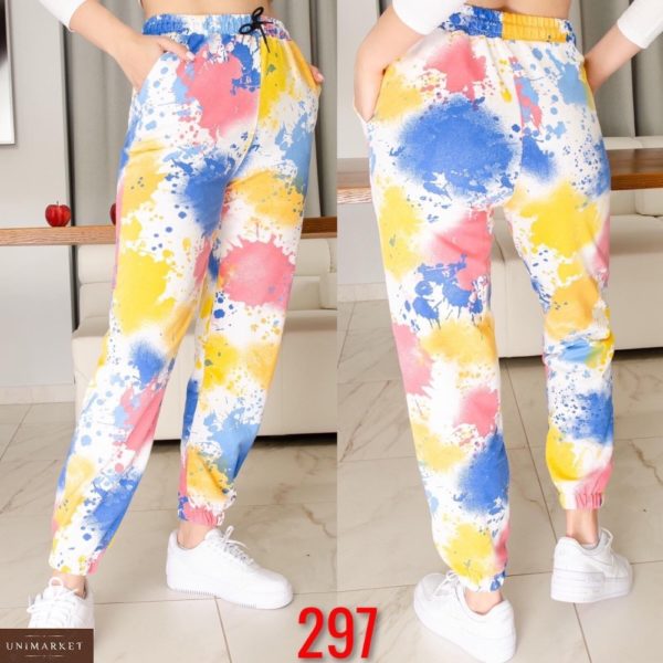 Заказать онлайн женские спортивные штаны с разноцветным белые принтом (размер 42-50) в Украине