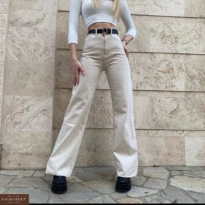 Купить бежевые женские джинсы палаццо с необработанным краем по скидке