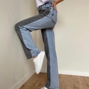 Приобрести серо-голубые женские двухцветные джинсы палаццо по низким ценам