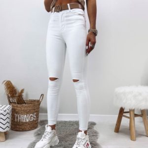Заказать женские белые джинсы скинни с прорезями на коленях в Украине онлайн