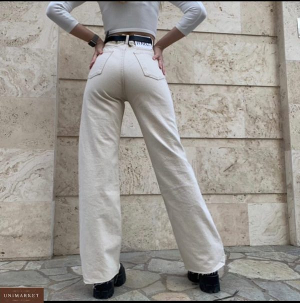 Приобрести женские джинсы палаццо с необработанным краем недорого бежевого цвета