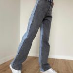 Купить серо-голубые двухцветные женские джинсы палаццо онлайн