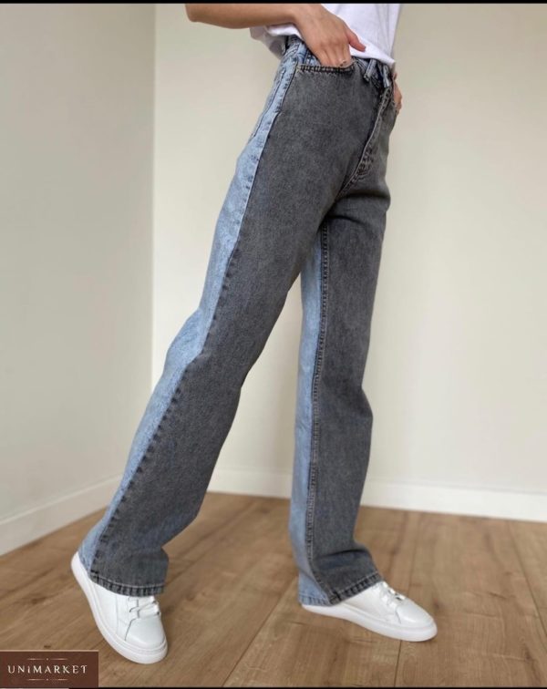Купить серо-голубые двухцветные женские джинсы палаццо онлайн