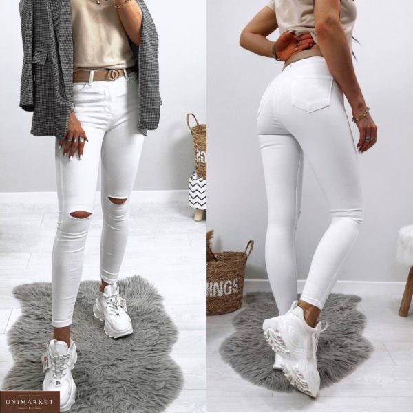 Приобрести по низким ценам белые джинсы скинни с прорезями на коленях для женщин