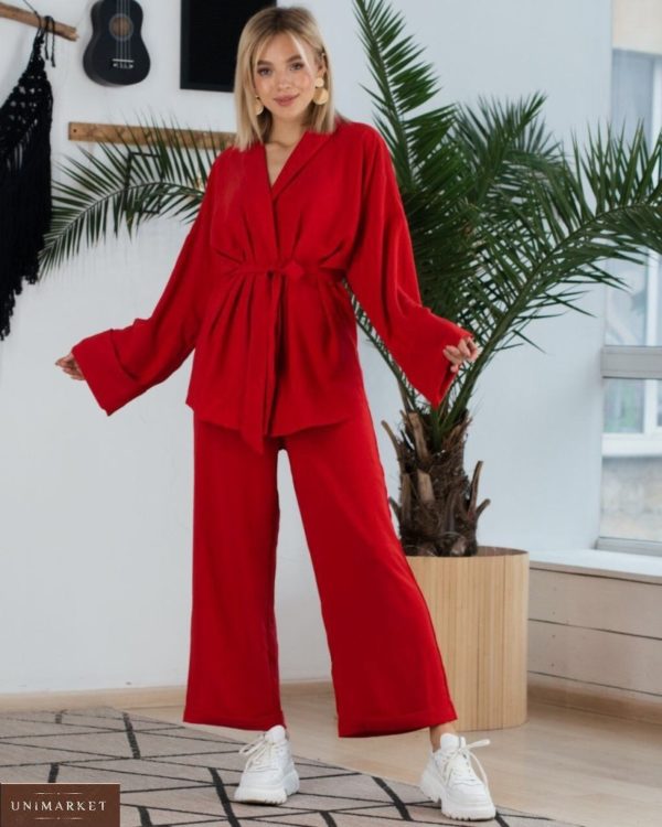 Купити червоного кольору костюм для жінок кімоно оверсайз (розмір 42-48) дешево