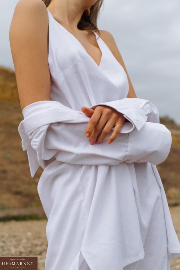 Заказать белый женский костюм из льна: рубашка+комби (размер 42-48) в Украине