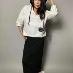 Купити жіночий комплект: сарафан і світшоти (розмір 42-48) чорно-білий дешево