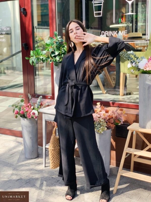 Приобрести черное костюм кимоно оверсайз (размер 42-48) в интернете для женщин