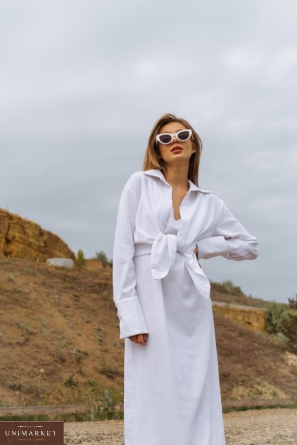 Купити онлайн в інтернеті білого кольору костюм з льону: сорочка + комбі (розмір 42-48) для жінок