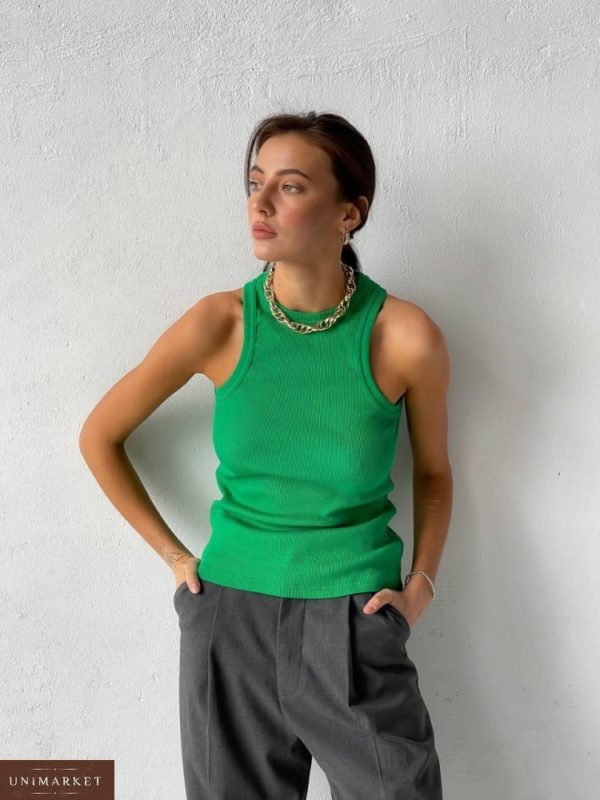 Купить женскую зеленую закрытую майку с открытыми плечами онлайн