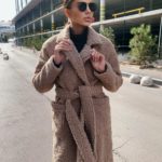 Замовити кольору мокко пальто баранчик жіноче з поясом на підкладці в Україні