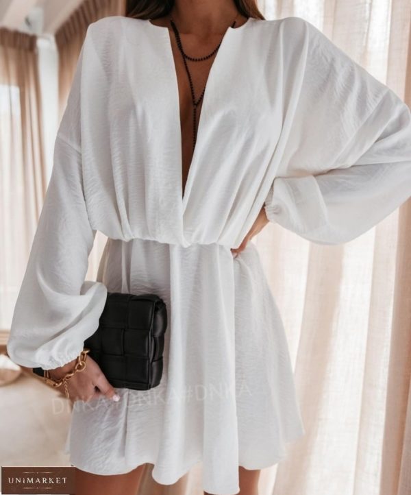 Купити біле літнє плаття для жінок з жатки з довгим рукавом (розмір 42-56) недорого