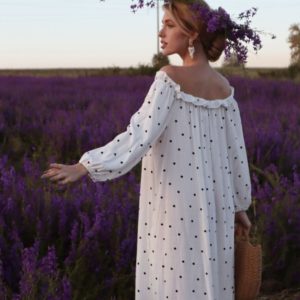 Замовити сукня-сорочка білу максі в горошок онлайн для жінок