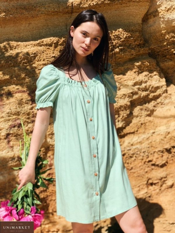 Купити фісташкове плаття для жінок з поясом з натурального льону (розмір 42-48) недорого