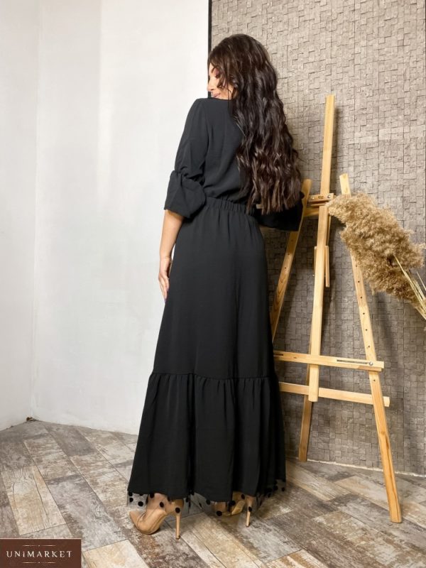 Придбати недорого жіноче плаття в підлогу з подолом в горошок (розмір 42-56) чорного кольору