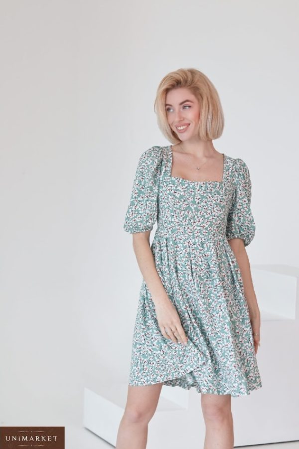 Приобрести по низким ценам летнее платье из штапеля в ромашки (размер 42-48) для женщин зеленое