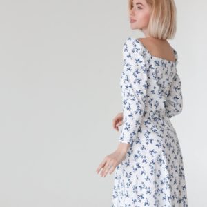 Замовити по знижці біле жіноче елегантне плаття міді в квіточку (розмір 40-50) в Україні