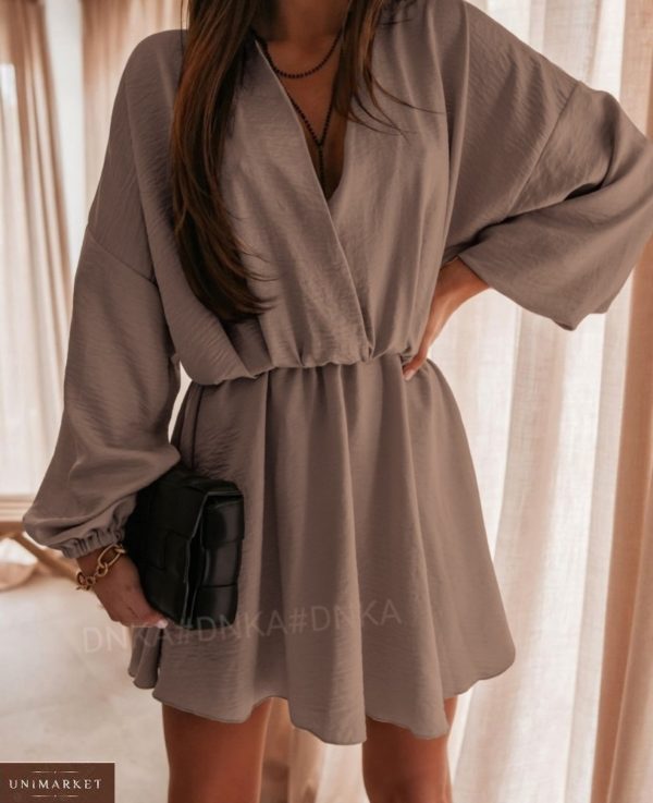 Купити мокко літнє плаття жіноче з жатки з довгим рукавом (розмір 42-56) за низькими цінами