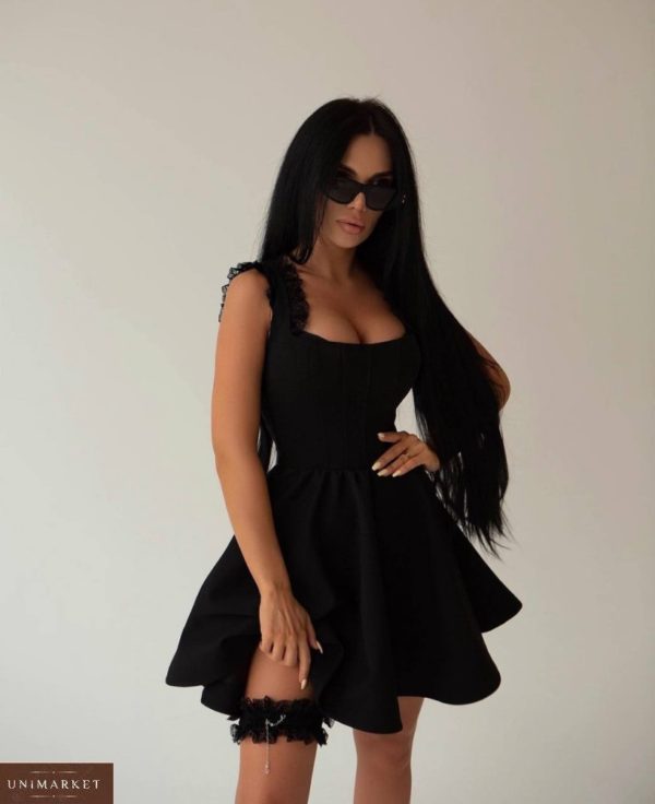 Купити жіночу корсетне плаття чорного кольору з пишною спідницею сонце на розпродажі