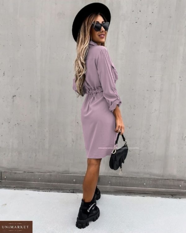 Приобрести лилового цвета женское платье-рубашка на пуговицах с поясом (размер 42-56) в интернете