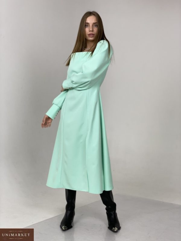 Заказать Платье женское миди с разрезом цвета мята и длинным рукавом в Украине на весну