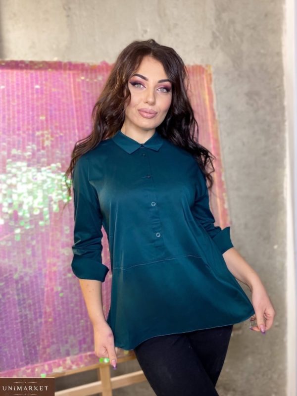 Купити жіночу сорочку зелену з бенгаліна (розмір 42-56) за низькими цінами
