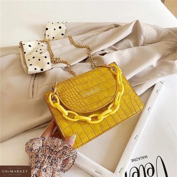 Замовити жовту сумку для жінок міні з кольоровою ланцюжком онлайн