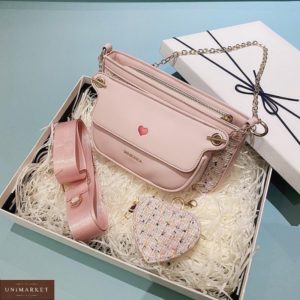Заказать розового цвета комплект 3 в 1: сумка, клатч и кошелек для женщин онлайн
