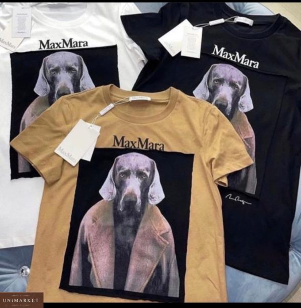 Замовити недорого жіночу футболку Max Mara з собакою чорну, беж, білу