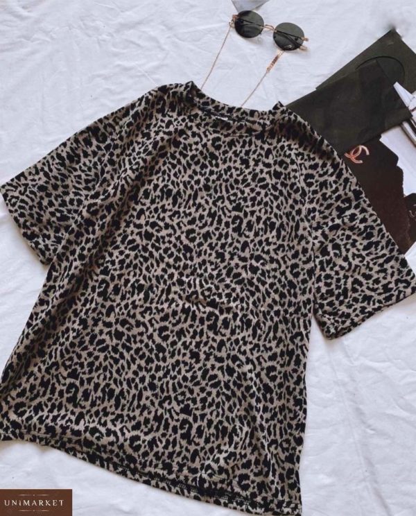 Приобрести недорого женскую футболку бежевую с леопардовым принтом