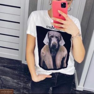 Приобрести белого цвета женскую футболку Max Mara с собакой в Украине