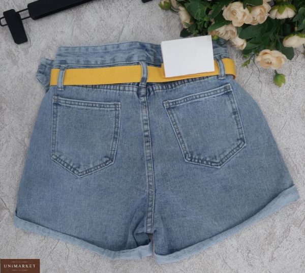 Приобрести в интернете женские джинсовые шорты со смайликом голубые