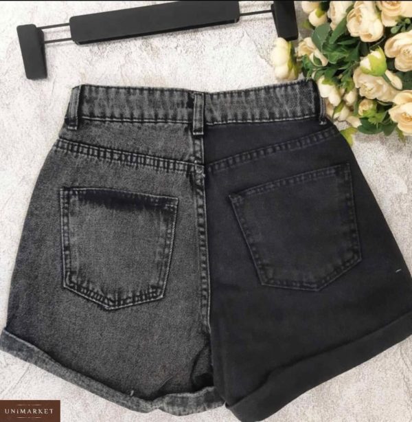 Купить черного цвета женские двухцветные джинсовые шорты по низким ценам