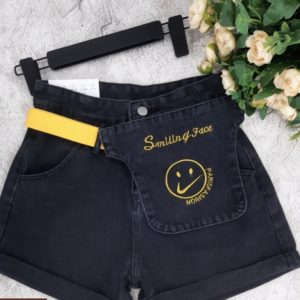Приобрести черного цвета женские джинсовые шорты со смайликом в Украине дешево