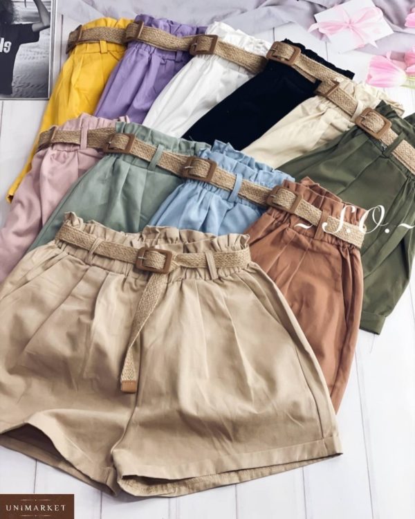 Приобрести на лето женские шорты багги с поясом разных цветов по низким ценам