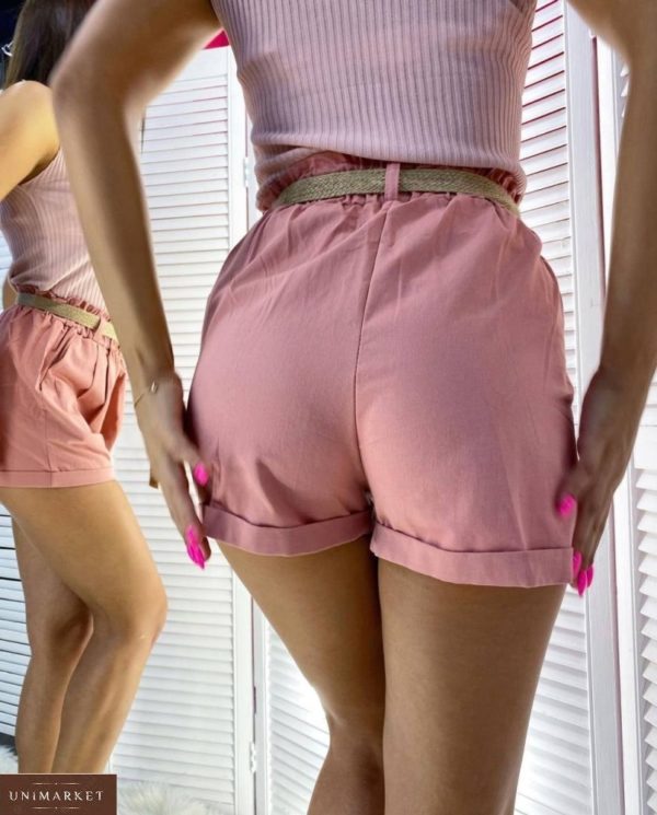 Купить по низким ценам розового цвета шорты багги с поясом для женщин