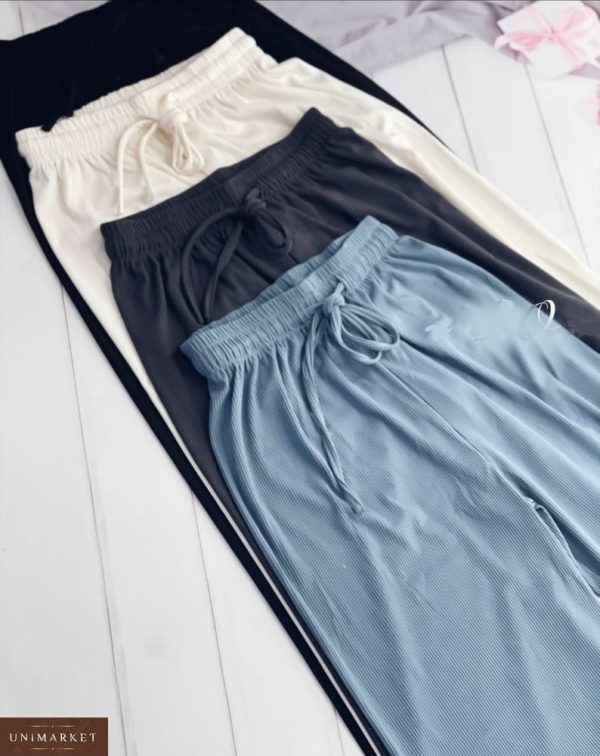Приобрести недорого женские свободные штаны из летнего трикотажа молочные, джинс, черные, синие