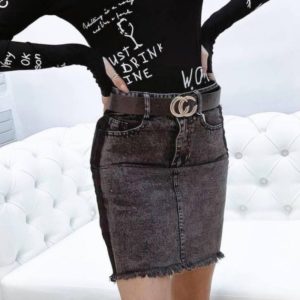 Приобрести на лето женскую джинсовую юбку двухцветная с поясом серого цвета онлайн