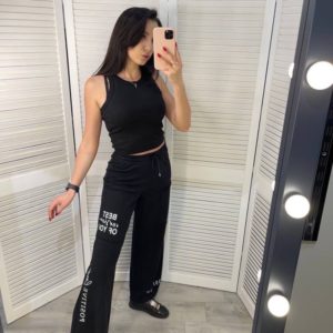 Купити онлайн чорні штани з двухніткі з написом для жінок