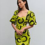 купити жіноче міді плаття з принтом в лаймовому кольорі за низькою ціною