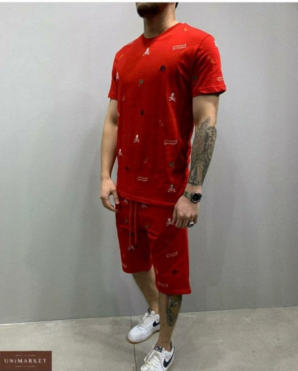 заказать мужской спортивный костюм красного цвета с принтом недорого онлайн