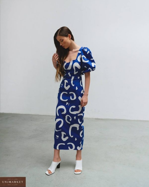 акция на синее миди платье с принтом из летней коллекции магазина Unimarket