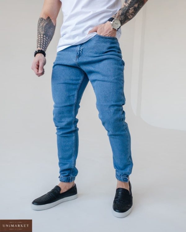 купити чоловічі джинси стрейч за низькою ціною в синьому кольорі