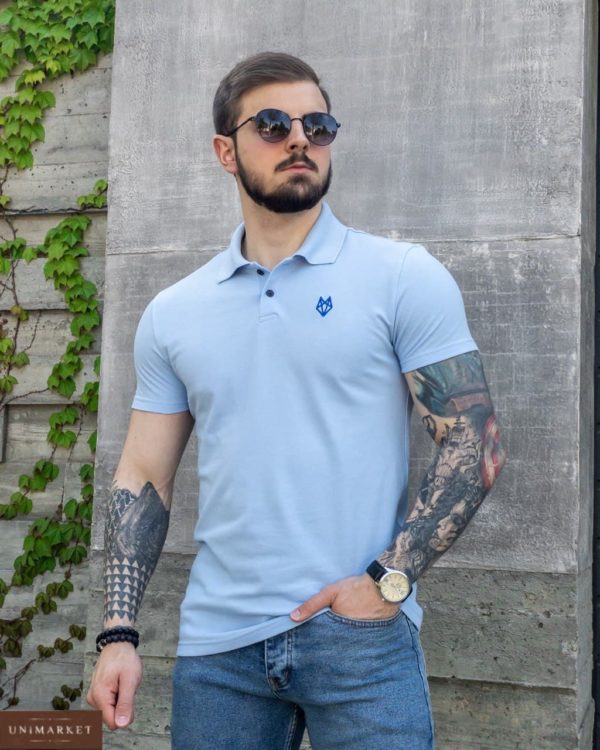 купить мужскую футболку поло голубого цвета по низкой цене