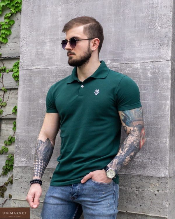 купить мужскую летнюю футболку поло недорого онлайн в темно зелёном цвете