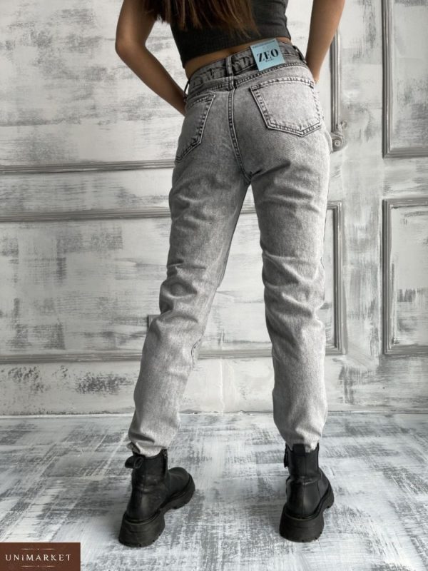 Купити сірі жіночі джинси з нашивками в інтернеті